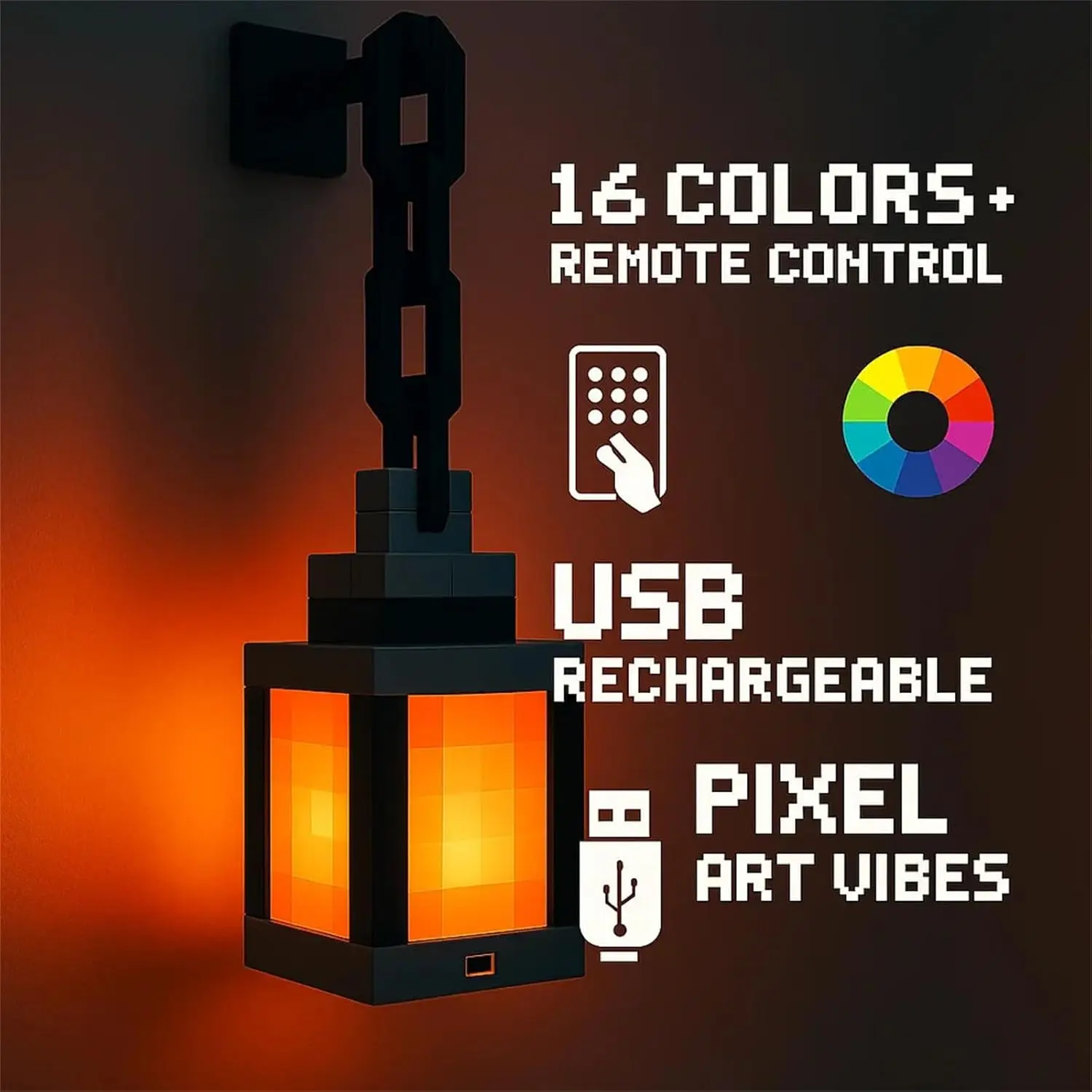 16 Colors Luminous Lantern Nightlight Game Pixel Style Atmosphere Light Rechargeable DIY Home Decor Ornament Festival Lantern 2