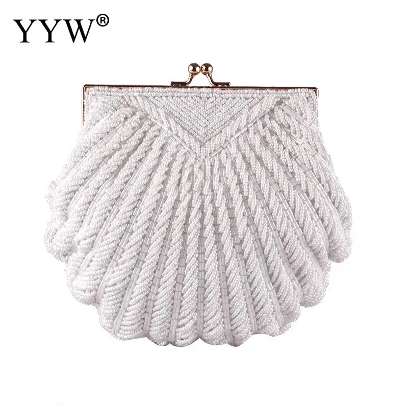 Elegant Women Wedding Purse Handbag Luxury Evening Party Bags White Shell Clutches Pochette Mariage Sac Femme Beaded Clutch Bag women handbags beach clutch bag