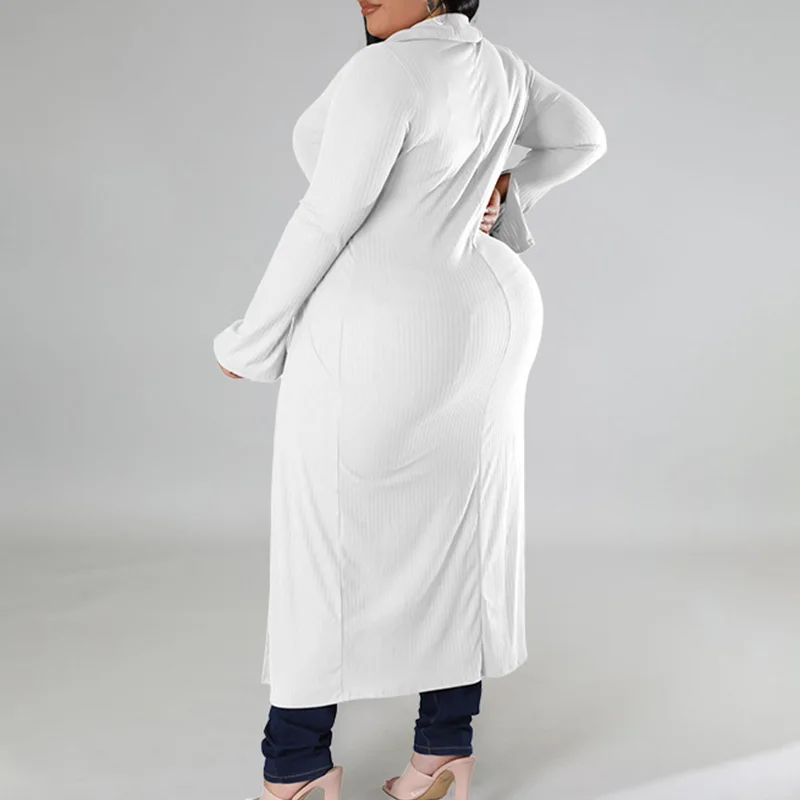 Office Lady Plus Size Clothes Solid Color Shirt Casual Turn-down Collar Single Breasted Long Sleeve Knee Length Outwear Women
