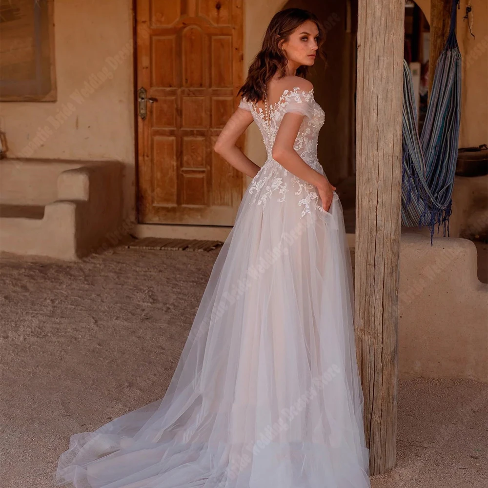 V-Neck A-Line Women Wedding Dresses Bright Tulle Bridal Gowns Newest Mopping Length Short Sleeves Princess 2024 Vestido De Novia 2