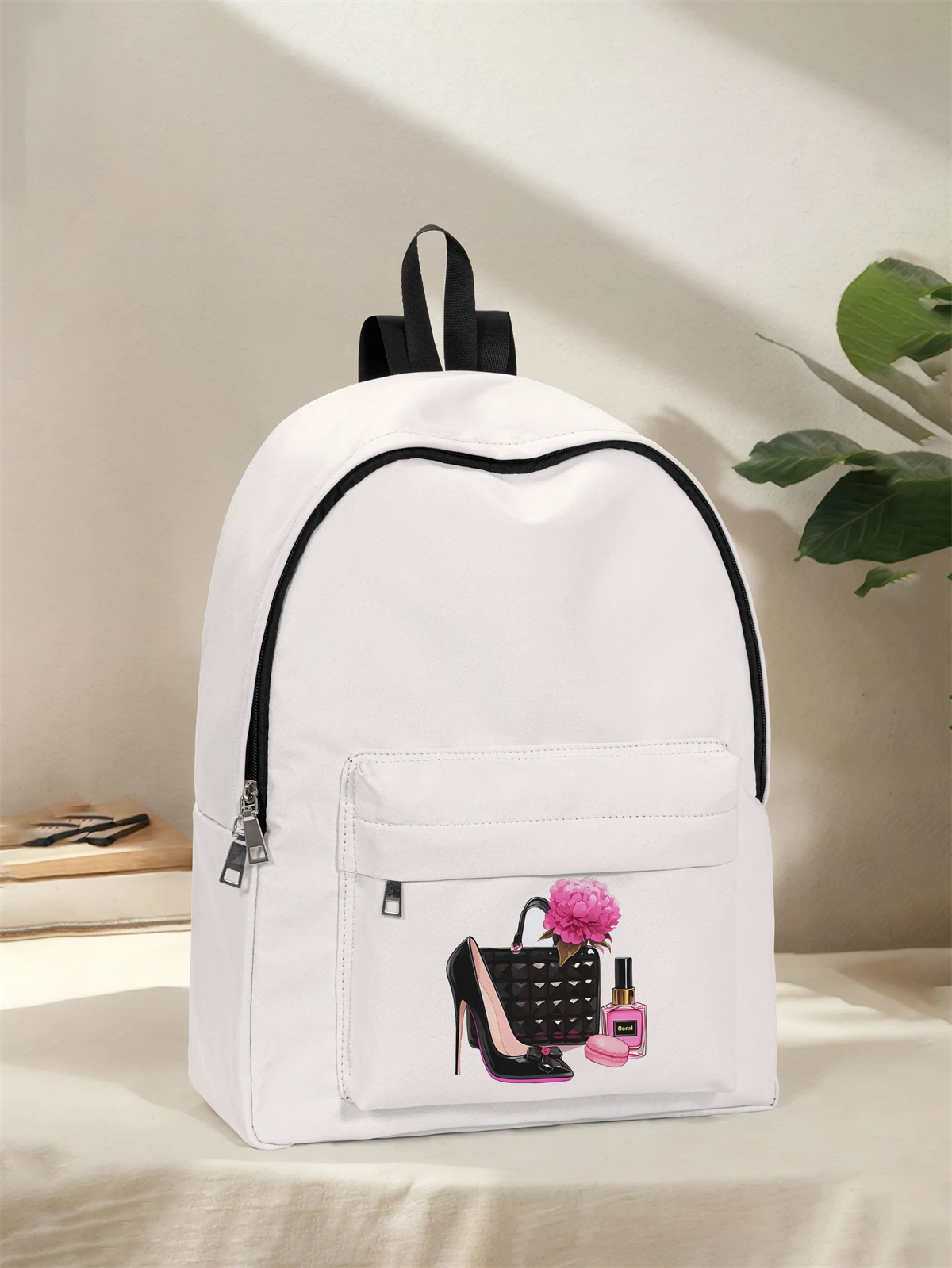 Perfume high-heeled shoes pattern backpack, 2025 new model, leisure travel backpack, light and simple leisure travel backpack