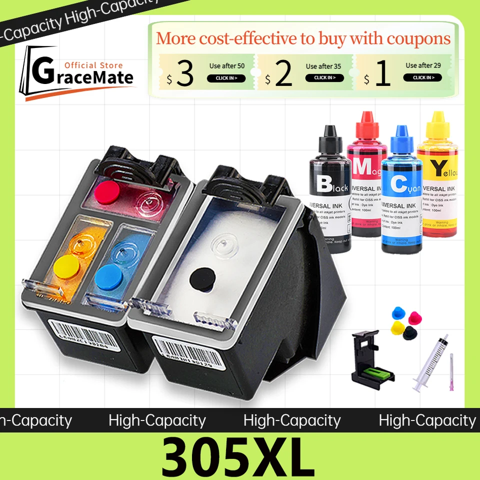 305XL Multipack Cartouche d'encre pour HP 305 XL DeskJet 2700 2710 2720  2724 DeskJet Plus 4100 4130 4120 Envy 6000 6020 6032 6010 Envy Pro 6430  6420 (205XL) Pack Pack,Noir Couleur : : Informatique