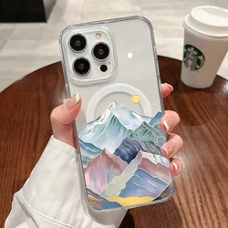Elegant Pink Candy Flower Snow Mountain Shockproof Soft TPU Cover - Magsafe Compatible - iPhone 15 Plus (TM - P9636)
