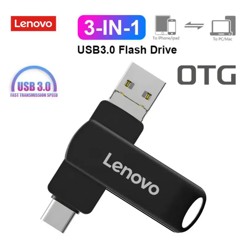 Lenovo 2Tb Usb 2.0 Pen Drive 3 In 1 Usb Flash Drive 1Tb Otg Metal Key Type C Pendrive Ad Alta Velocità Mini Flash Drive Memory Stick