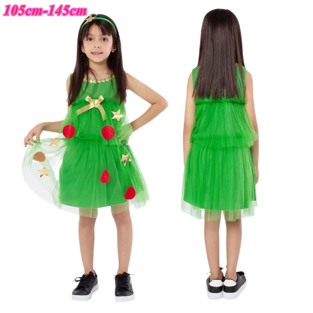 

Костюм Деда Мороза для девочки, зеленое платье принцессы с мультяшным рисунком, элегантная повседневная марлевая одежда для Хэллоуина, дня рождения, детской одежды на новый год
