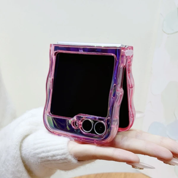 Laser Colorful 3D Meteorite Pattern Shockproof Foldable Phone Case with Airbag Corners - Clear Silicone Cover
