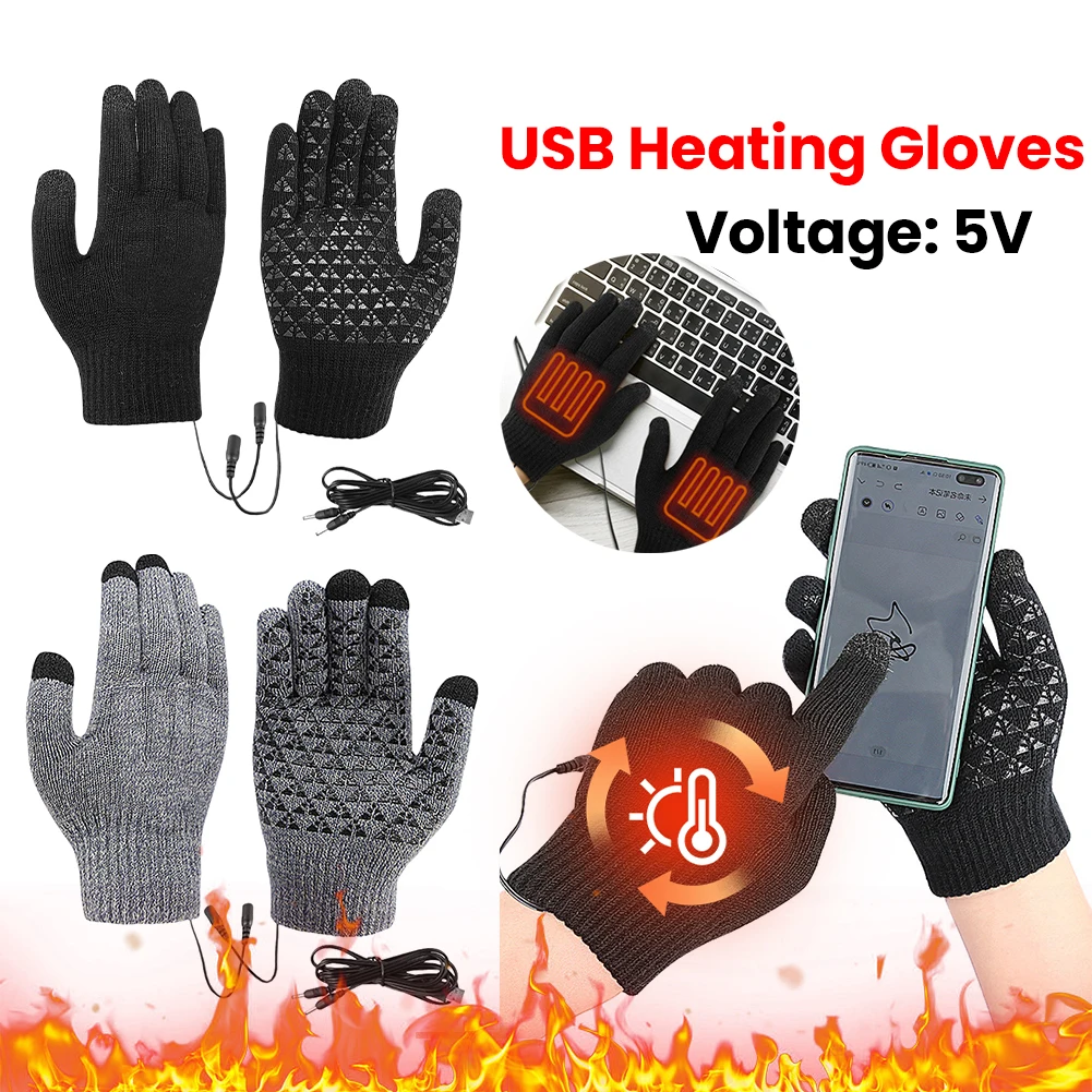 Electric Heated Gloves Touch Screen Full Finger Warmer Knitted Gloves Hand Warmer for Backpacking Mountaineering Riding Camping