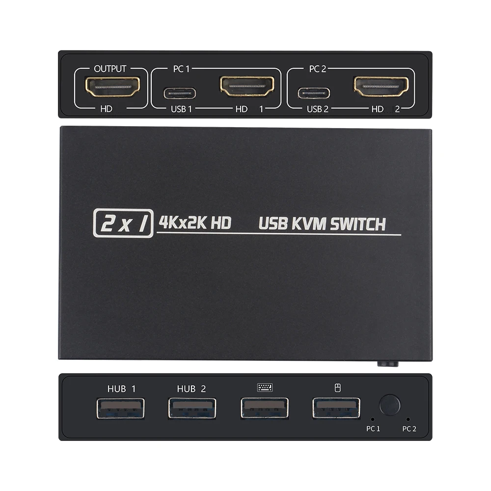 Comutador Kvm Usb Compatível com Hdmi em Suporta hd Compartilhamento de Furos Monitor Conjunto de Teclado e Mouse 2k x 4k