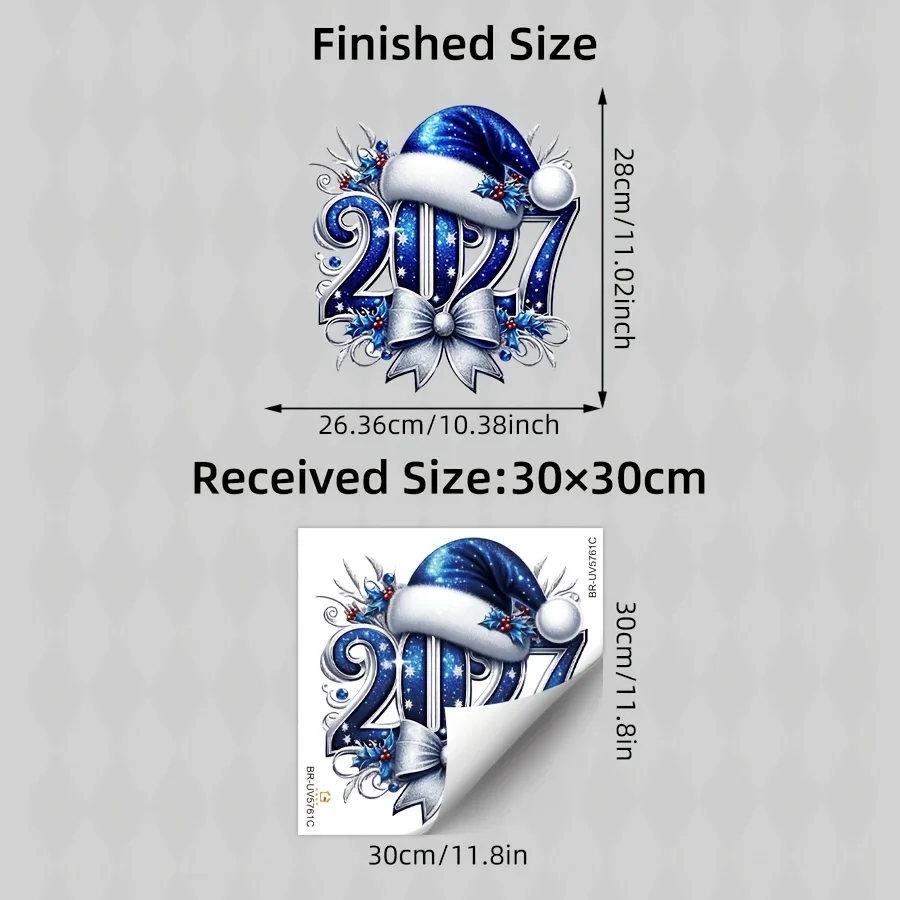 2027 Christmas Window Clings | Blue Santa Hat Glass Decal 1PC 2027 Christmas Window Sticker Blue Santa Hat Bow Decal Removable Self‑Adhesive New Year Glass Window Decor for Home Party 2