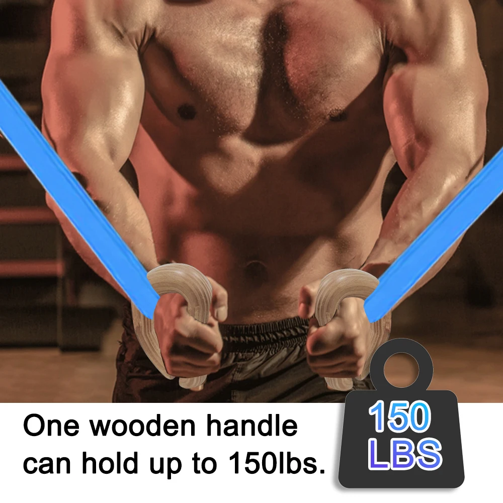 1 Pair Wooden Resistance Bands Handles, Versatile Exercise Handles with Anti-Slip Grips for Home Gym Pilates, Strength Training 3