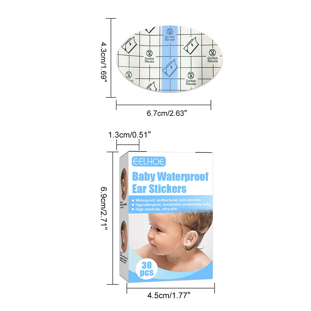 Ear Protector Disposable Baby Waterproof Ear Sticks Patch Baby Protection for Salon Hairdressing for Water Sports 30pcs