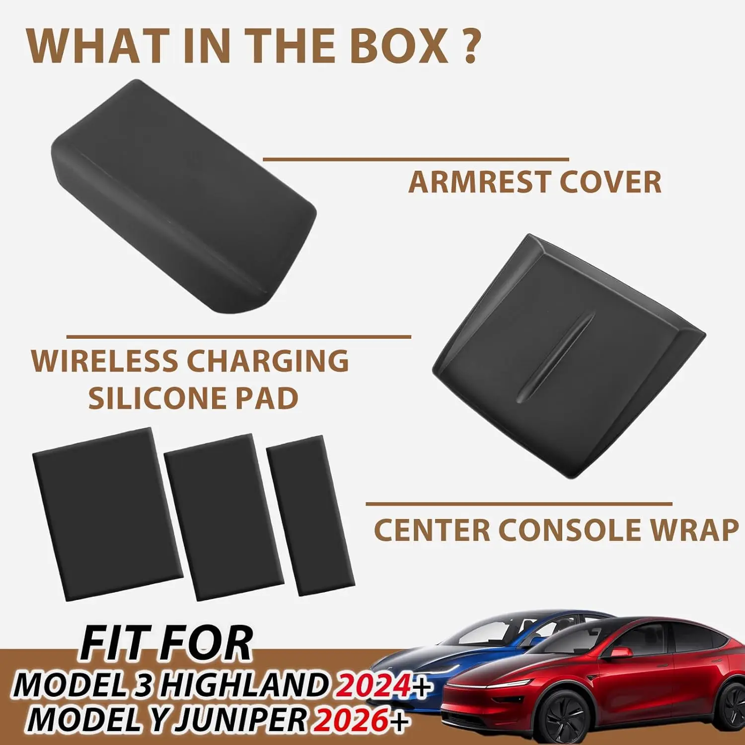 Premium Center Console Cover Set - 3-Piece with Wireless Charger Mat and Armrest Pad