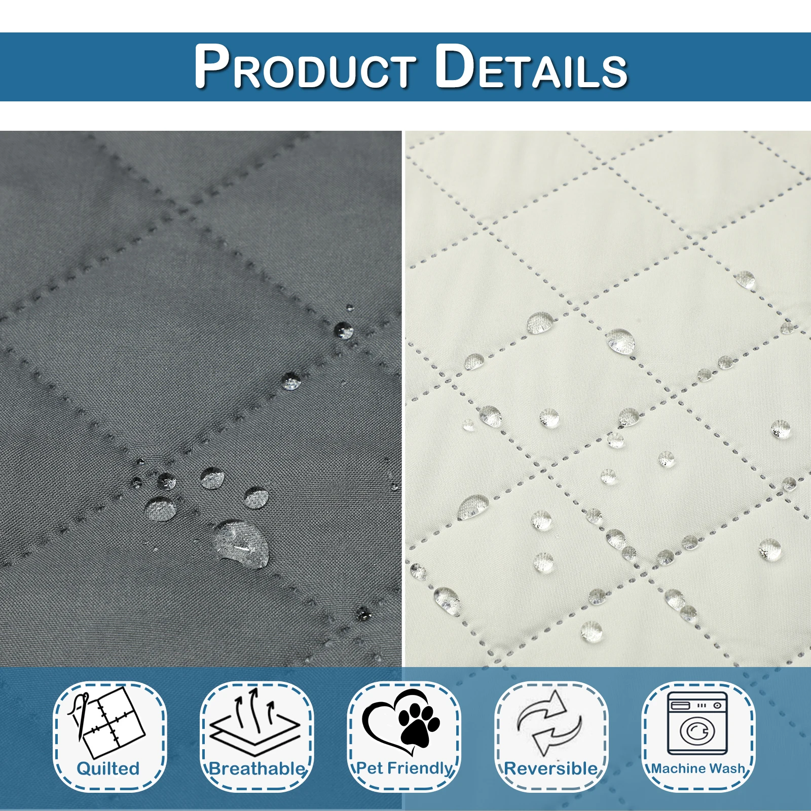 Waterproof Quilted Sofa Covers Reversible Pet Mat Furniture Couch Protector Arm Sofa Covers Non-slip Futon Slip Covers Room Deco 3
