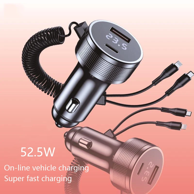 

Joyroom 78W Five in One Car Charger Fast USB C Car Charger PD 3.0 QC 4.0 3.0 PPS 25W C Multi Car Charger Adapter with 1.5 meter
