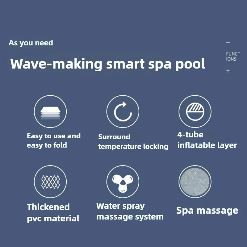 600W SPA Inflatable Bathtub with Bubble Massage Cushion Folding Whirlpool Thickened and Elongated Version with Cushions PVC 6