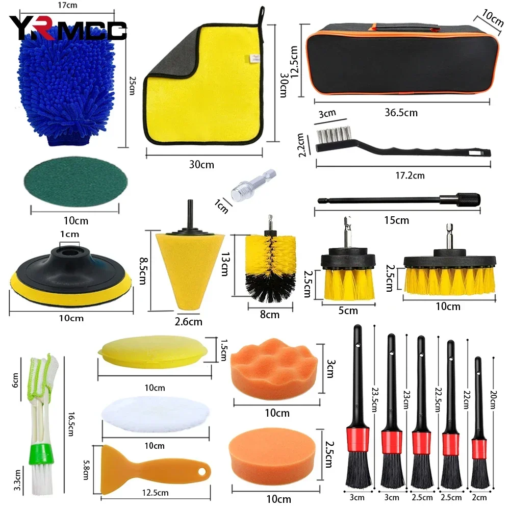 30Pcs Car Detailing Brush Set Air Vents Rim Cleaning Brushes Sponges Towel Polisher Car Detailing Tools