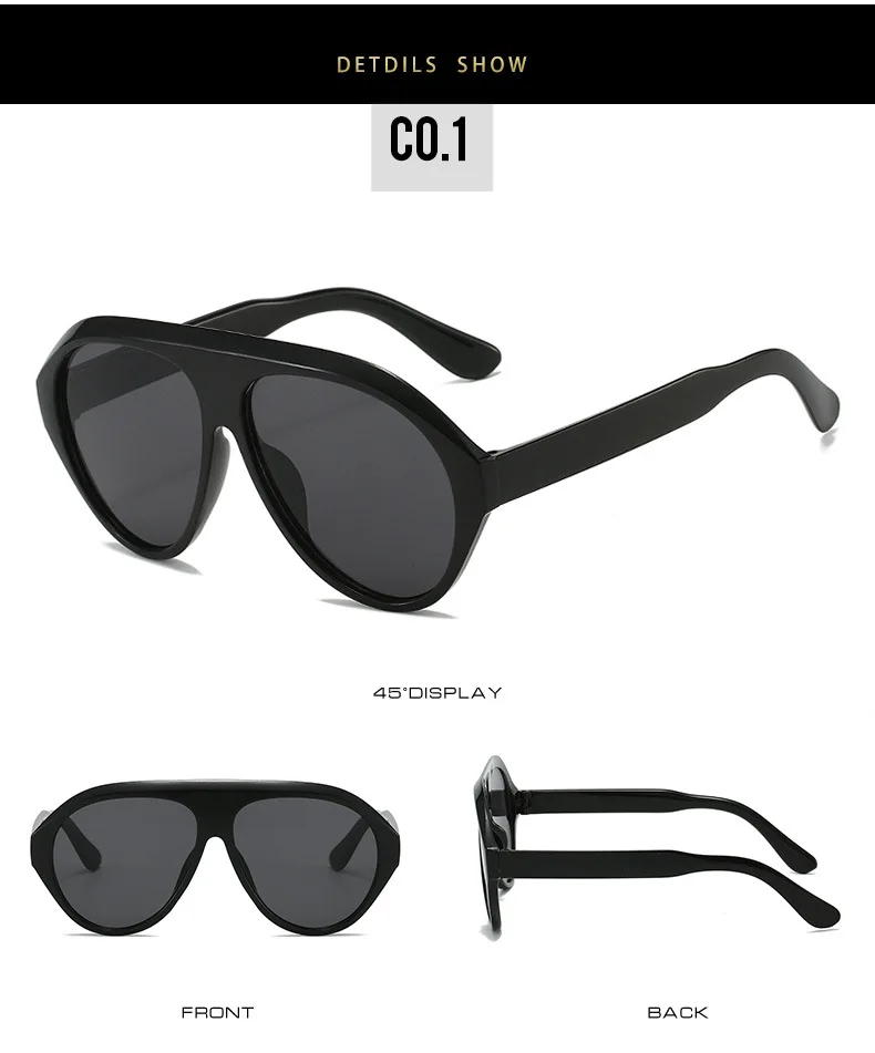 Vintage-Sonnenbrille mit großem Rahmen für Damen, runde Piloten-Sonnenbrille in Schwarz mit Farbverlauf, coole Herren-Sonnenbrille, Designer-Sonnenbrille aus einem Stück für Männer – Detail 18