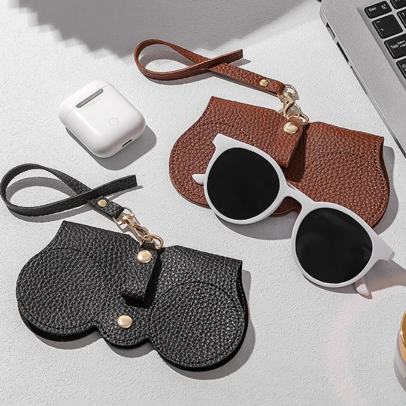 Glasses Case 1pc Cute PU Portable Eyewear Bag with Snap Closure Scratch-Resistant Travel Organizer Litchi Embossed