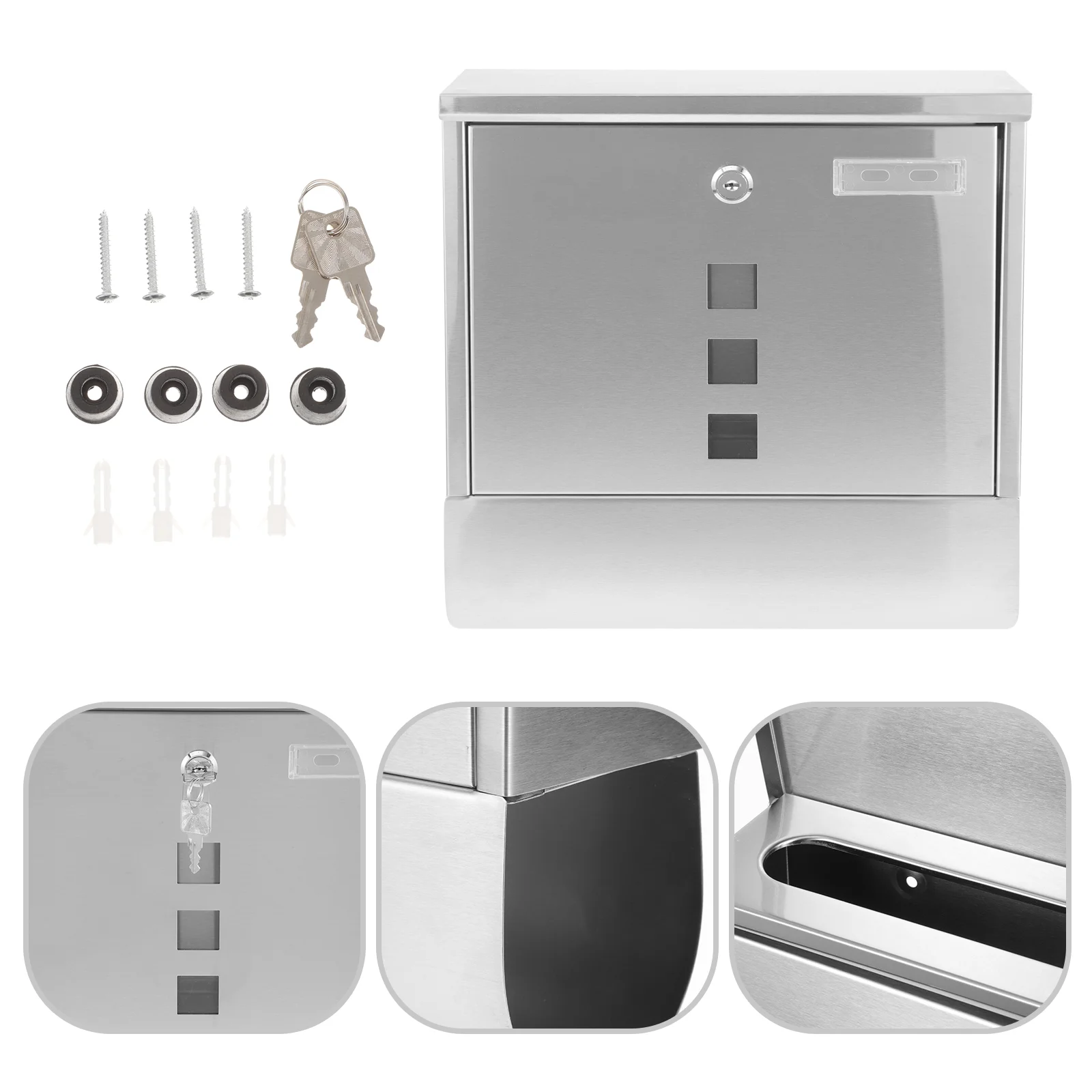 

Stainless Steel Newspaper Box Outdoor Rainproof Mailbox outside Mailboxes Locked Square Hole