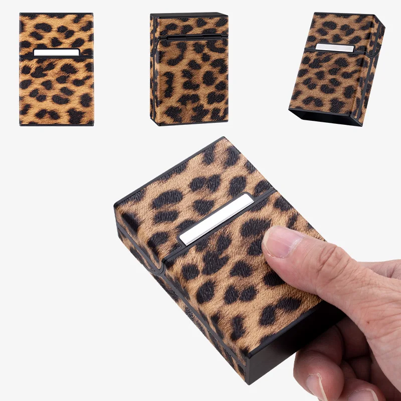Leopard Cigarette Case for Woman Men Leather Box Holder Smoking Accessories Button Design 4 Colors 6