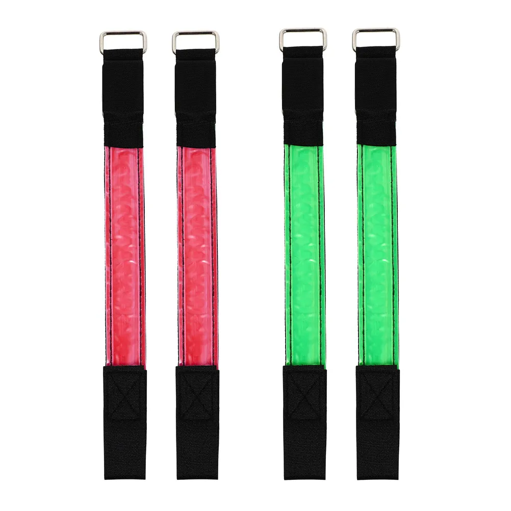 4Pcs 야간 달리기 반사 완장 LED 빛나는 손목 밴드 조정 가능한 스포츠 러닝 기어 충전식 야간 달리기 용품