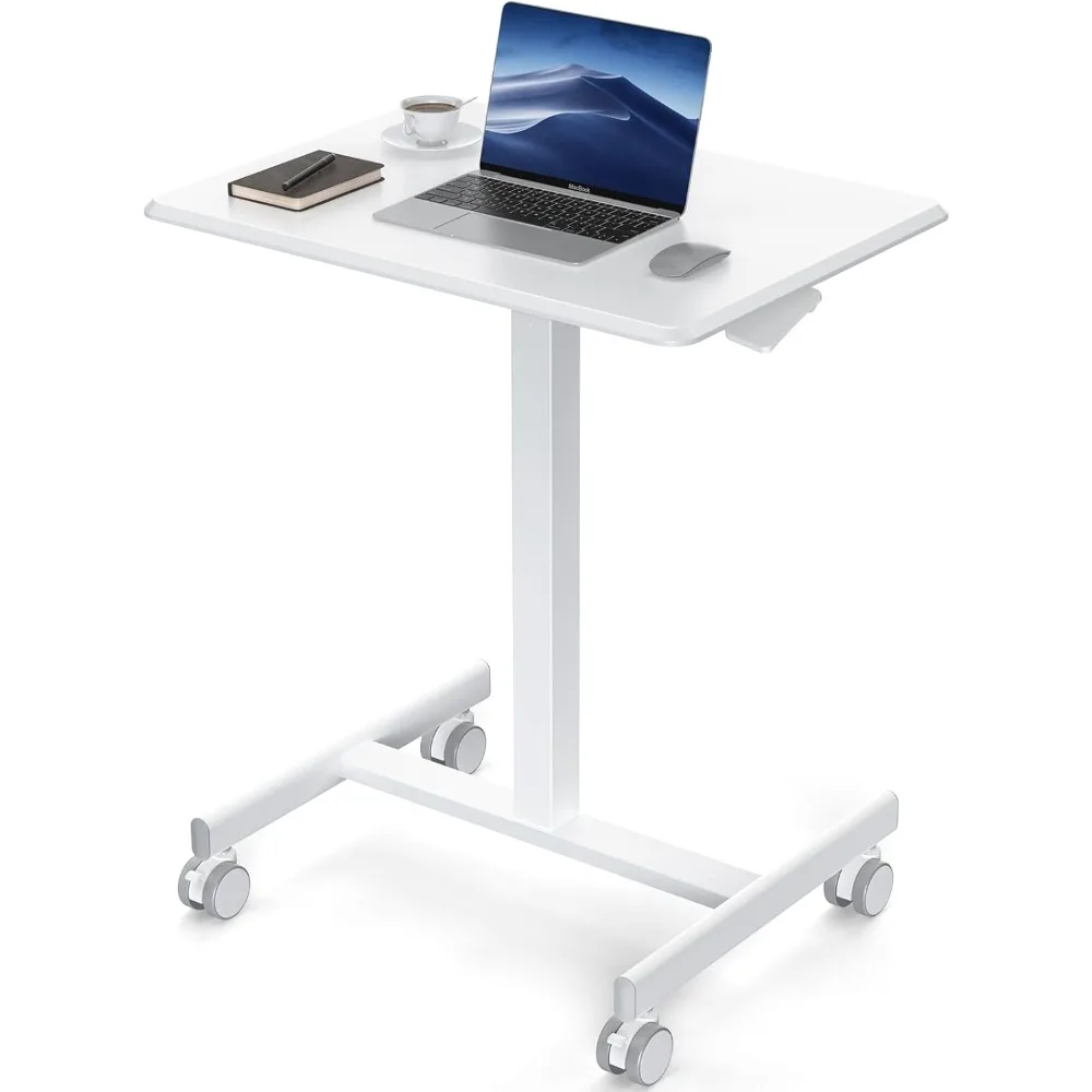 Small Standing Desk Mobile Portable Rolling Laptop PC Table on Wheels Adjustable Height 19 Inch, Computer Desks 2