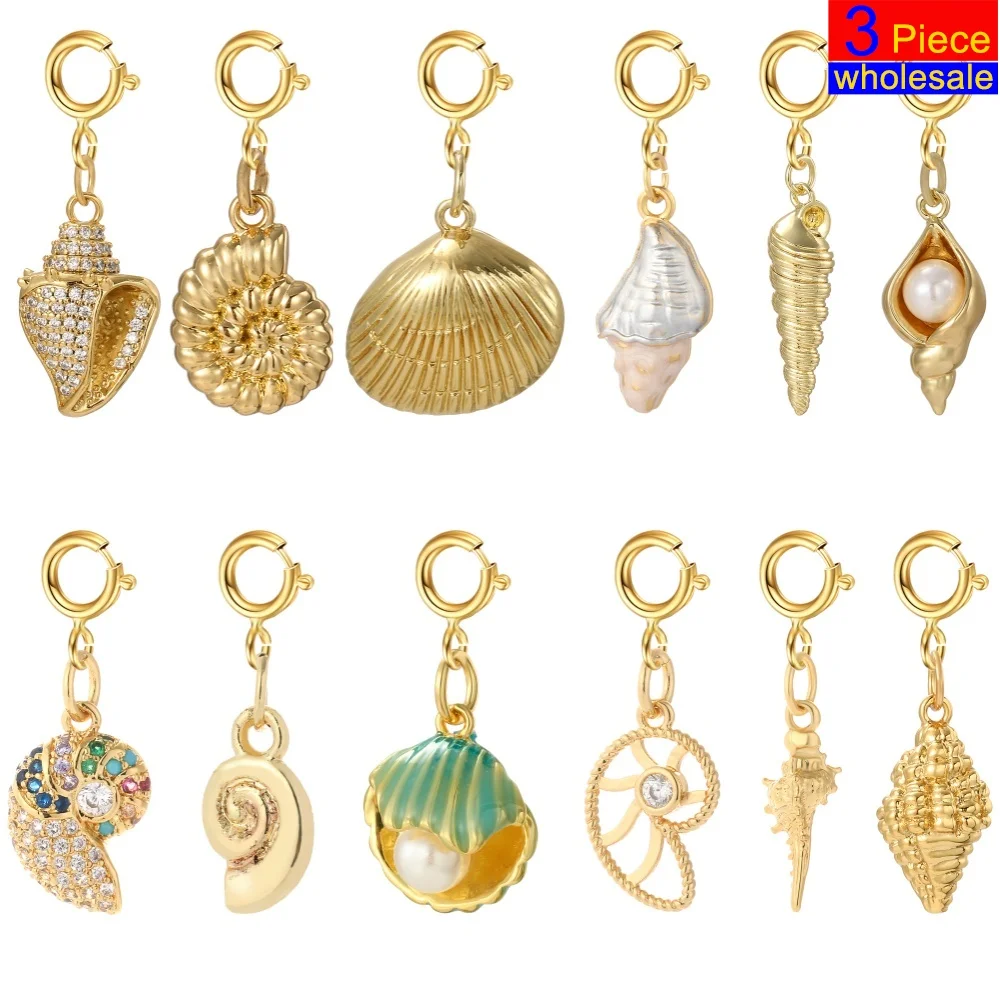 3 stücke Sommer Strand Stil Shell Conch Sea Star Charms CZ Anhänger Frühling Verschluss DIY Schlüsselbund Halskette Armband Zubehör Großhandel
