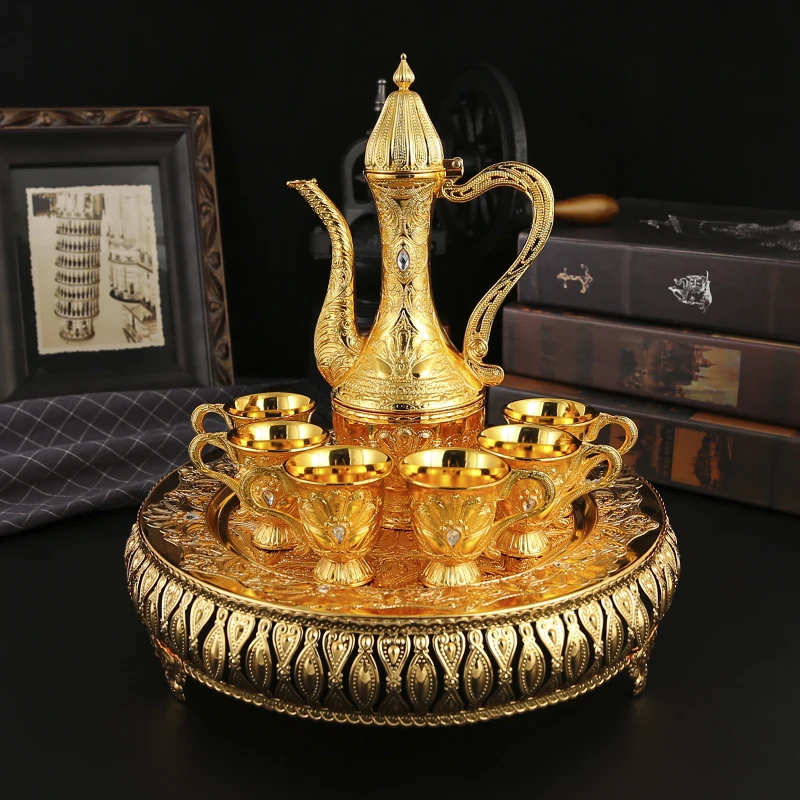 1 metal wine set 1 tray 6 shot glasses wine pot combination for banquets home decoration parties