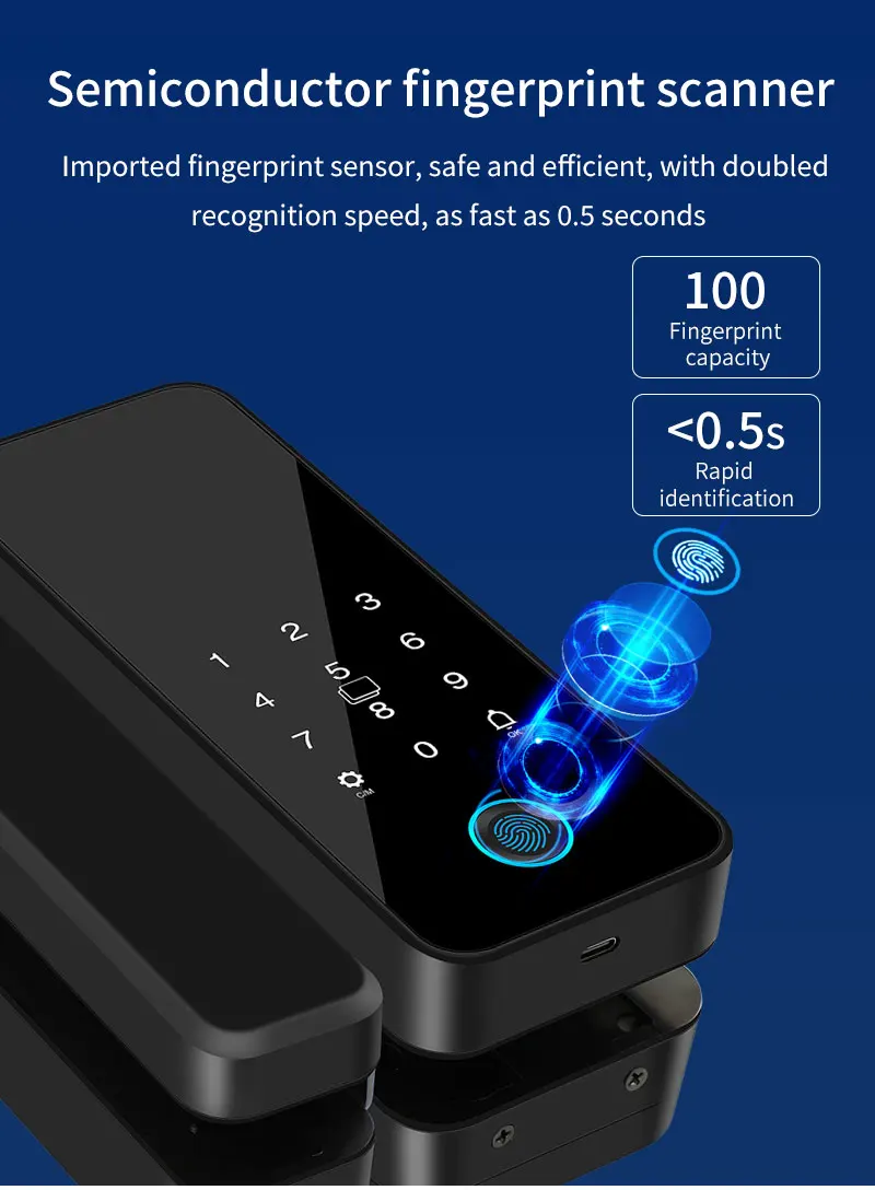 Tuya Bluetooth Biometric Glass Door Smart Lock Fingerprint Password Card Electro