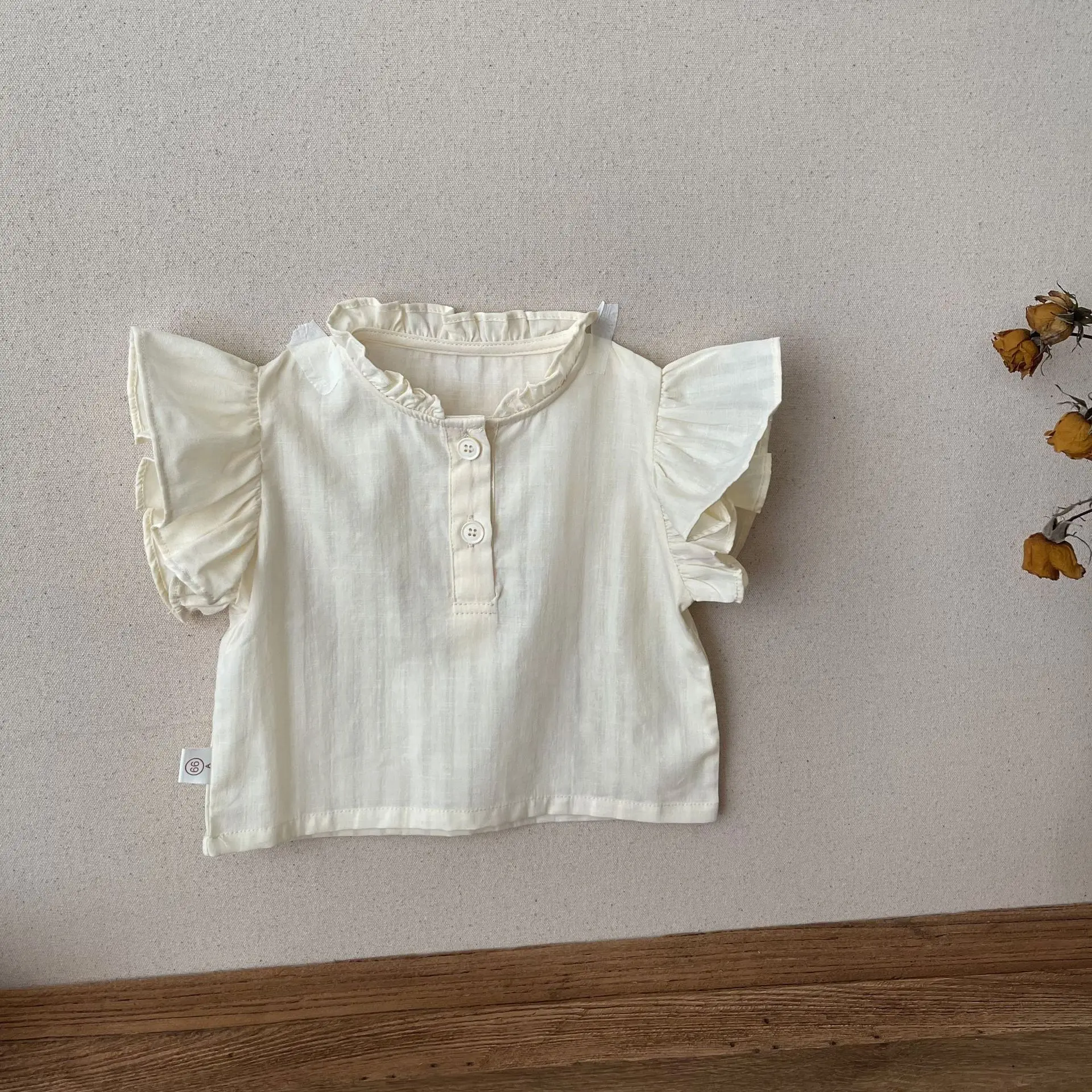 

Summer Ruffle Collar Flying Short Sleeve Shirts for Girls Cute Single Breasted Baby Blouses Toddler Clothing Infant Top