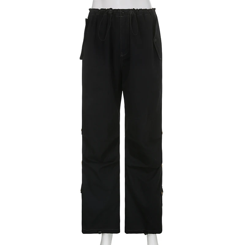 blue drawstring wide leg pants