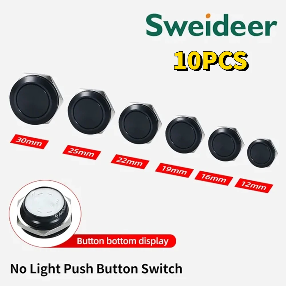 

10pcs Metal Push Button Switch Short Stroke Self-Reset Momentary 12/16/19/22/25/30mm Power Touch Elevator Button Waterproof