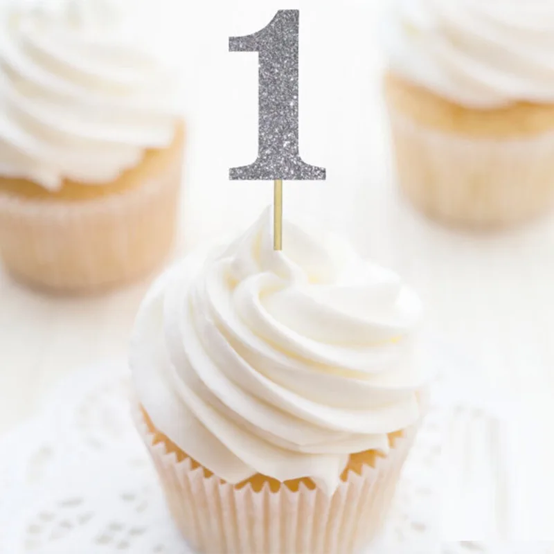 24 Toppers Per Cupcake Glitter Oro - Decorazioni Compleanno Numero 1 - Foto 7