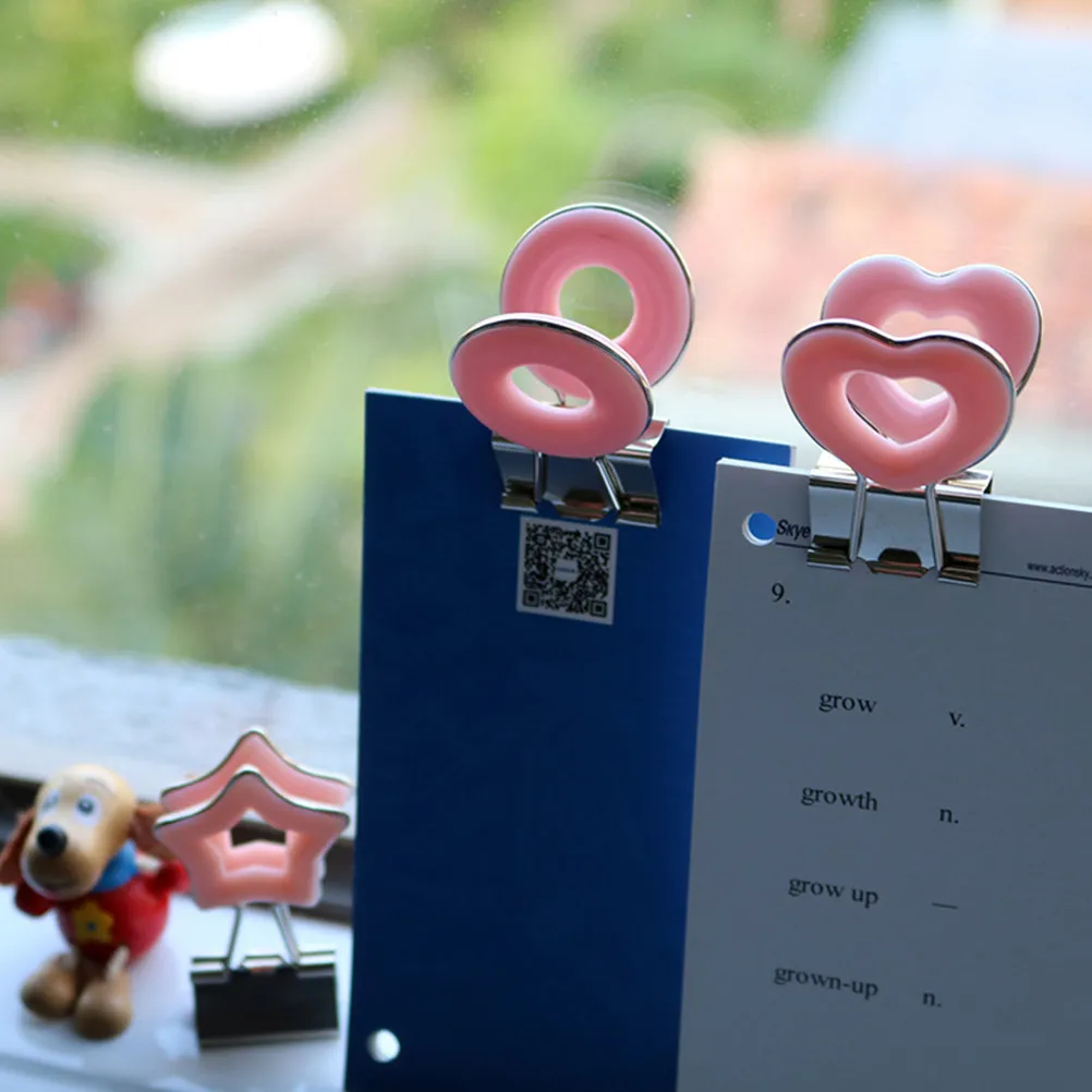 3Pcs 금속 핸드 계정 클립 사랑스러운 하트 스타 모양 친환경 사무실 책상 주최자 장식 폴더 클립 핑크