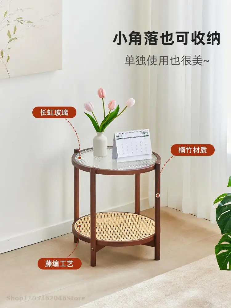 Japanese-style Rattan Coffee Table Table For Living Room Household Small Apartment Double-layer Bamboo Solid Wood Coffee
