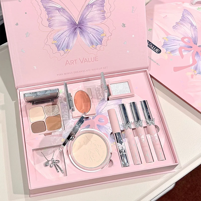 ART VALUE Makeup Sets Include 3 Lipgloss Tint,1 Blush,1 Eyebrow Tint,1 Eyeshadow Palette,1 Pressed Powder,1 Highlighter Powder