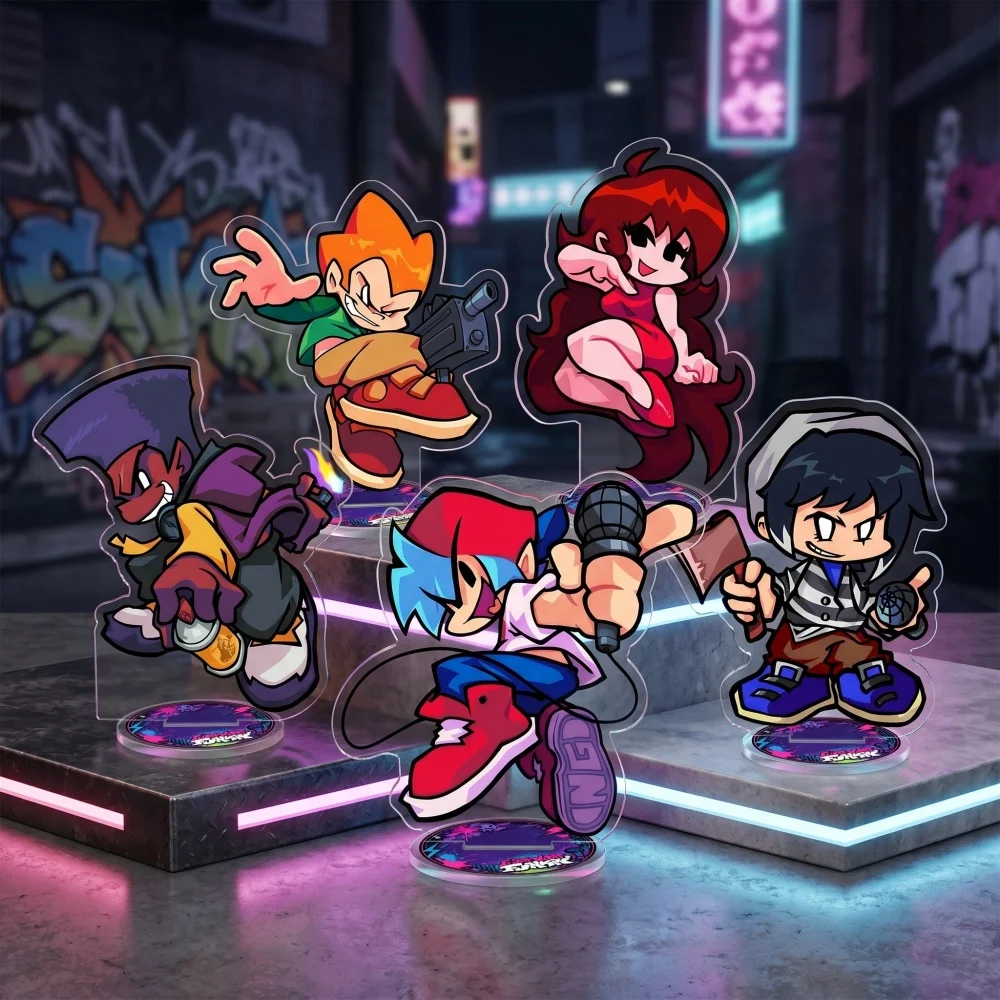 Friday Night Funkin FNF 10cm Acryl-Ständer Schlüsselanhänger BF GF Doppelseitiger HD Chibi Spiel-Schreibtischdeko Fan-Geschenk
