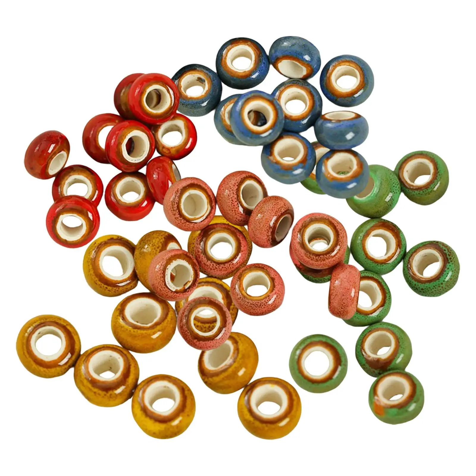 50x Colorful Ceramic Spacer Beads Round Large Hole Craft Macrame Loose Beads for DIY Rings Necklace Earrings Jewelry Making
