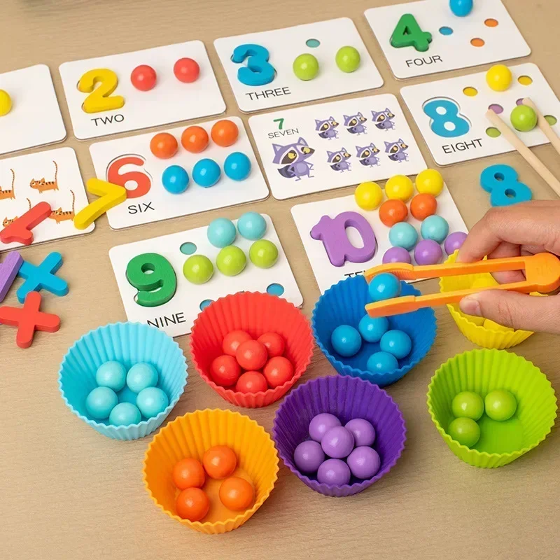 Wooden Montessori Clip Beads Toy Fine Motor Training Color Sorting Matching Early Learning Educational Toys for Children Kids