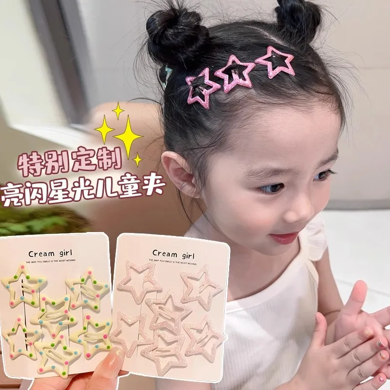 6pcs New Children's Bangs Broken Hair Clip, Girl's Star  Forehead Five-pointed Star Hairpin Baby Hair Accessories New