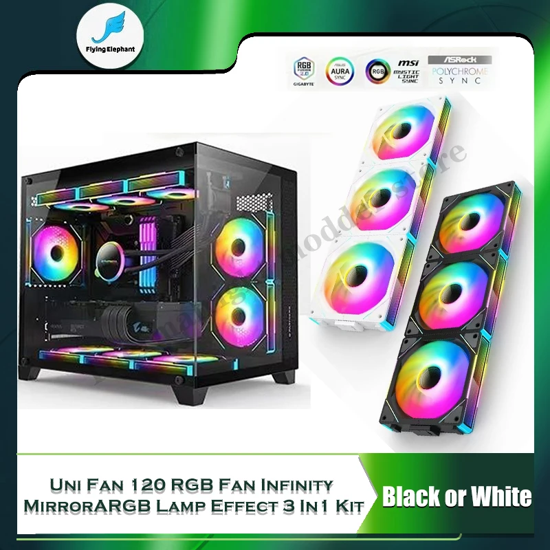 Cabless UNI Fan 120mm Infinity Mirror ARGB Lamp Effect 3 In 1 Forword Reverse Blades Unlimited Space PC Cooling Mute Ventilateur