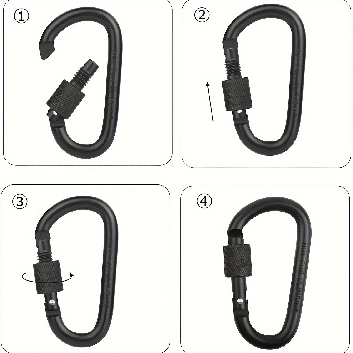 6Pcs 블랙 알루미늄 D 모양 스프링 후크 (나사 포함) 야외 캠핑 하이킹 낚시 배낭 키 버클 클립