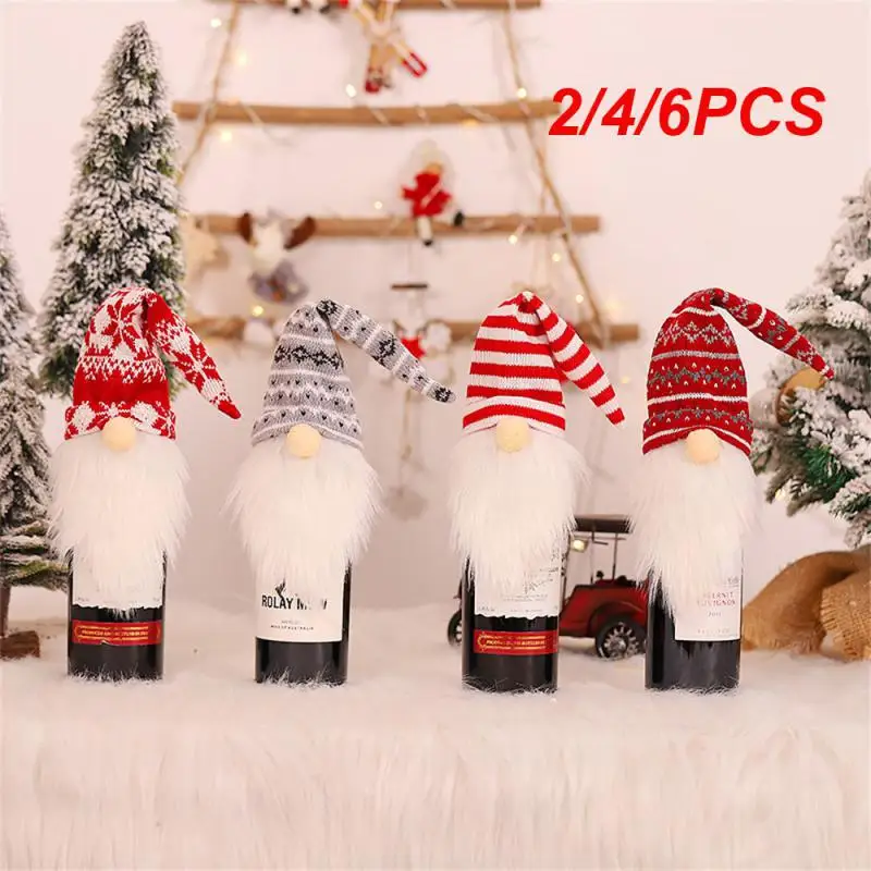 

2/4/6PCS Faceless Old Man Wine Bottle Cover Knitting Wool Christmas Bottle Set Faceless Old Man Home Decoration