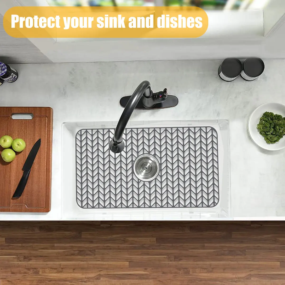 Silicone Sink Protector Kitchen Dishes Draining Bottom Sink Mat Heat-Resistant Grid Tableware Drying Pad Center Drain faucet mat kitchen faucet splash pad