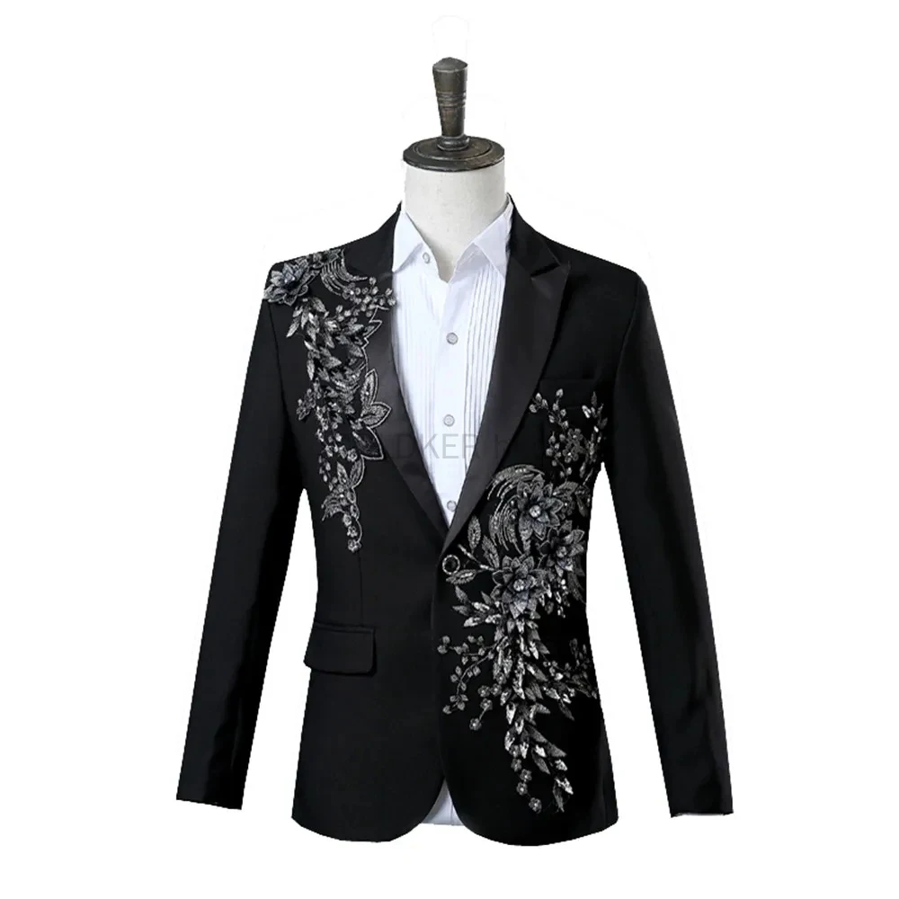 Mens Suit COLDKER Elegant Appliqued Slim Fit 2 Piece Formal Tuxedo Blazer Pants with Bow Tie for Wedding Prom