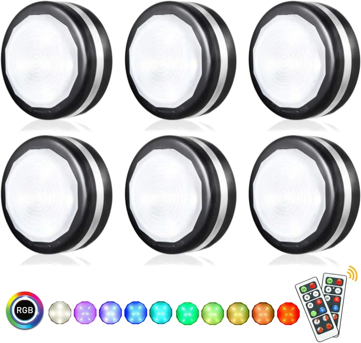 

Lightess LED Puck Lights Color Changing, Battery Powered, with Remote Control, Black, RGB, Closets Lights, 6 Pack