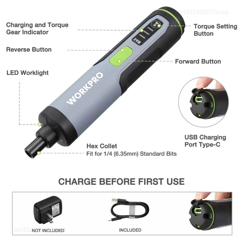 Youpin WORKPRO 무선 전기 드라이버 키트, USB 충전식 리튬 이온 배터리, LED 조명, 가정용 유지 보수 수리, 3.6V