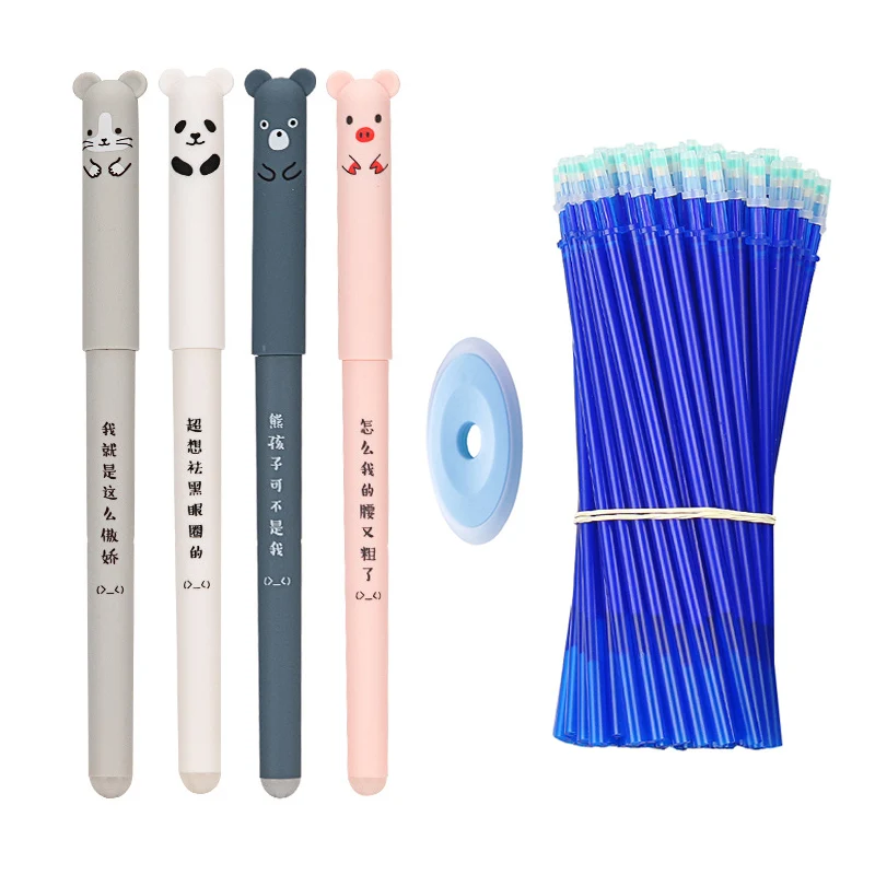 

15pcs/lot Kawaii Animals Erasable Pen 0.35mm Refill Rods Cute Panda Cat Pens Ballpoint Pen Writing Washable Handle Stationery