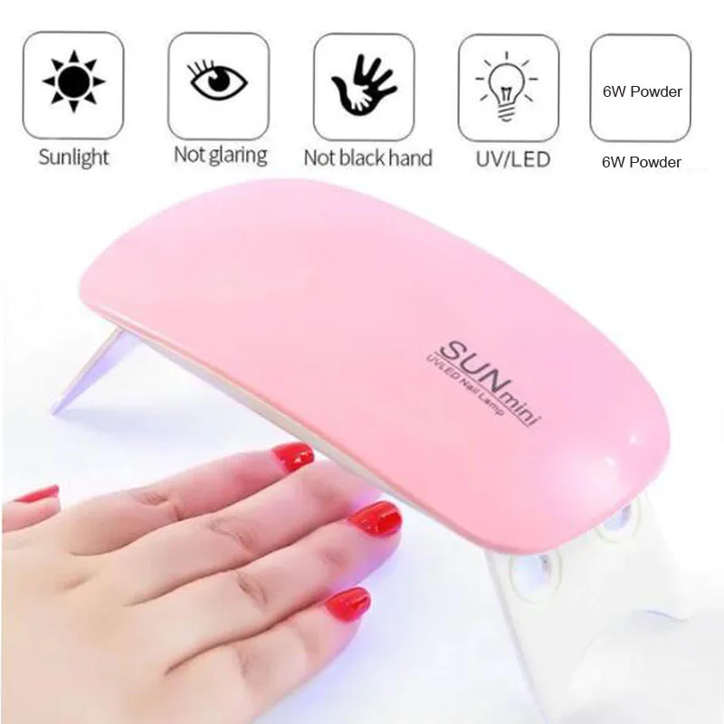미니 USB 충전 UV LED 젤 네일 램프, 휴대용 6 LED 가정용 네일 램프, 광택제 건조 바니시 네일 건조기 기계, 36 W, 6W, 1 개