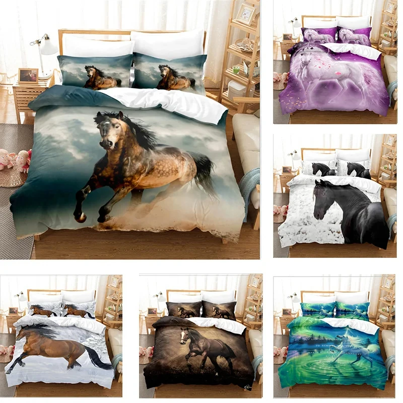 

Horse Animal 3D Bedding Double Bed Duvet Cover Set for Adults Soft Home Textile No Sheet Full King Size Decor Bedroom Textile